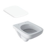 Wisząca miska WC Selnova Compact lejowa, B36 cm, H34 cm, T48 cm, krótka, kształt geometryczny Deska sedesowa WC wolnoopadająca Selnova Square mocowanie od góry, z wypinanymi zawiasami, zachodząca pokrywa biała